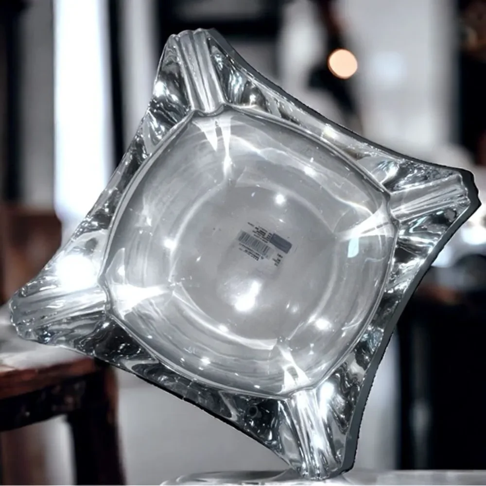 Deluxe Clear Glass Ashtray l Square 4x4 l NIB